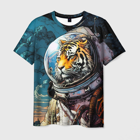 Мужская футболка 3D с принтом Тигр космонавт на далекой планете в Курске, 100% полиэфир | прямой крой, круглый вырез горловины, длина до линии бедер | Тематика изображения на принте: 