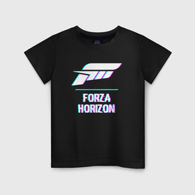 Детская футболка хлопок с принтом Forza Horizon в стиле glitch и баги графики в Екатеринбурге, 100% хлопок | круглый вырез горловины, полуприлегающий силуэт, длина до линии бедер | 