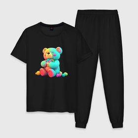 Мужская пижама хлопок с принтом Медвежонок  в ярких красках в Санкт-Петербурге, 100% хлопок | брюки и футболка прямого кроя, без карманов, на брюках мягкая резинка на поясе и по низу штанин
 | 