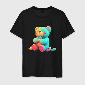 Мужская футболка хлопок с принтом Медвежонок  в ярких красках в Белгороде, 100% хлопок | прямой крой, круглый вырез горловины, длина до линии бедер, слегка спущенное плечо. | 