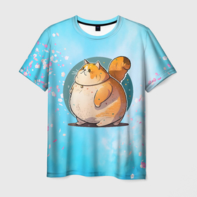Мужская футболка 3D с принтом толстый  круглый кот в Курске, 100% полиэфир | прямой крой, круглый вырез горловины, длина до линии бедер | 