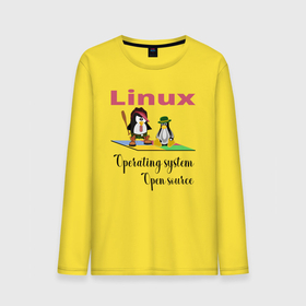 Мужской лонгслив хлопок с принтом Линукс пингвин система в Белгороде, 100% хлопок |  | 
