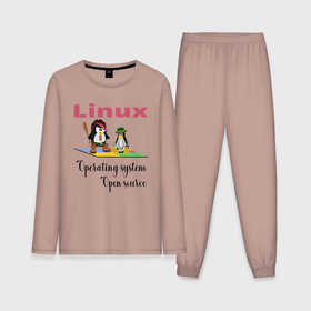 Мужская пижама с лонгсливом хлопок с принтом Линукс пингвин система в Тюмени,  |  | 