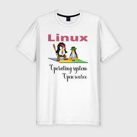 Мужская футболка хлопок Slim с принтом Линукс пингвин система , 92% хлопок, 8% лайкра | приталенный силуэт, круглый вырез ворота, длина до линии бедра, короткий рукав | 