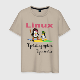 Мужская футболка хлопок с принтом Линукс пингвин система в Белгороде, 100% хлопок | прямой крой, круглый вырез горловины, длина до линии бедер, слегка спущенное плечо. | 