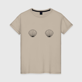 Женская футболка хлопок с принтом бюст ракушки в Кировске, 100% хлопок | прямой крой, круглый вырез горловины, длина до линии бедер, слегка спущенное плечо | 