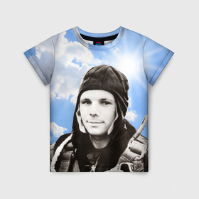Детская футболка 3D с принтом Летчик космонавт Юра Гагарин в Екатеринбурге, 100% гипоаллергенный полиэфир | прямой крой, круглый вырез горловины, длина до линии бедер, чуть спущенное плечо, ткань немного тянется | 