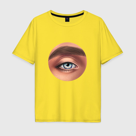 Мужская футболка хлопок Oversize с принтом Красивый мужской глаз цвета голубого неба в Тюмени, 100% хлопок | свободный крой, круглый ворот, “спинка” длиннее передней части | Тематика изображения на принте: 