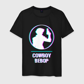 Мужская футболка хлопок с принтом Символ Cowboy Bebop в стиле glitch , 100% хлопок | прямой крой, круглый вырез горловины, длина до линии бедер, слегка спущенное плечо. | 