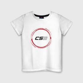Детская футболка хлопок с принтом Символ Counter Strike 2 и красная краска вокруг в Санкт-Петербурге, 100% хлопок | круглый вырез горловины, полуприлегающий силуэт, длина до линии бедер | 