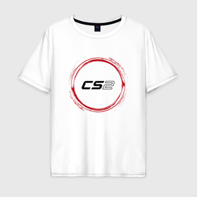 Мужская футболка хлопок Oversize с принтом Символ Counter Strike 2 и красная краска вокруг в Санкт-Петербурге, 100% хлопок | свободный крой, круглый ворот, “спинка” длиннее передней части | 