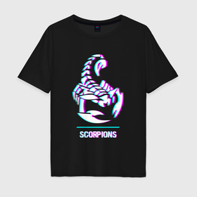 Мужская футболка хлопок Oversize с принтом Scorpions glitch rock , 100% хлопок | свободный крой, круглый ворот, “спинка” длиннее передней части | 