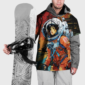 Накидка на куртку 3D с принтом Девушка космонавт в фантастическом городе в Курске, 100% полиэстер |  | 