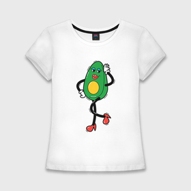 Женская футболка хлопок Slim с принтом Avocado cartoon girl ,  |  | Тематика изображения на принте: 