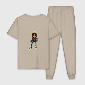 Мужская пижама хлопок с принтом Subway Surfers в Кировске, 100% хлопок | брюки и футболка прямого кроя, без карманов, на брюках мягкая резинка на поясе и по низу штанин
 | 