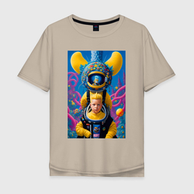 Мужская футболка хлопок Oversize с принтом Барт Симпсон в скафандре   фантазия в Белгороде, 100% хлопок | свободный крой, круглый ворот, “спинка” длиннее передней части | 