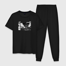 Мужская пижама хлопок с принтом Манга: Леви Аккерман в Екатеринбурге, 100% хлопок | брюки и футболка прямого кроя, без карманов, на брюках мягкая резинка на поясе и по низу штанин
 | Тематика изображения на принте: 