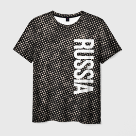Мужская футболка 3D с принтом Россия на фоне узора медного цвета , 100% полиэфир | прямой крой, круглый вырез горловины, длина до линии бедер | 