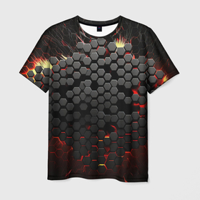 Мужская футболка 3D с принтом Взрыв из черных плит в Екатеринбурге, 100% полиэфир | прямой крой, круглый вырез горловины, длина до линии бедер | 
