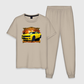 Мужская пижама хлопок с принтом Спорткар Chevrolet Camaro 2010 года в Екатеринбурге, 100% хлопок | брюки и футболка прямого кроя, без карманов, на брюках мягкая резинка на поясе и по низу штанин
 | 