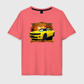 Мужская футболка хлопок Oversize с принтом Спорткар Chevrolet Camaro 2010 года в Курске, 100% хлопок | свободный крой, круглый ворот, “спинка” длиннее передней части | Тематика изображения на принте: 