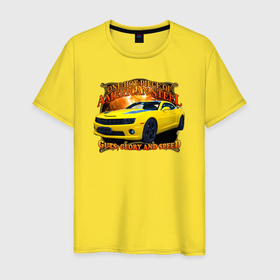 Мужская футболка хлопок с принтом Спорткар Chevrolet Camaro 2010 года , 100% хлопок | прямой крой, круглый вырез горловины, длина до линии бедер, слегка спущенное плечо. | Тематика изображения на принте: 