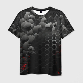 Мужская футболка 3D с принтом Взрыл черных плит и обломки в Екатеринбурге, 100% полиэфир | прямой крой, круглый вырез горловины, длина до линии бедер | Тематика изображения на принте: 