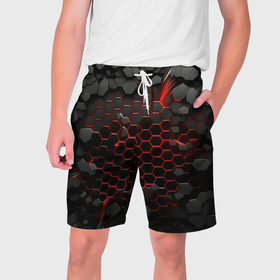Мужские шорты 3D с принтом Взрыв объемных плит в Новосибирске,  полиэстер 100% | прямой крой, два кармана без застежек по бокам. Мягкая трикотажная резинка на поясе, внутри которой широкие завязки. Длина чуть выше колен | 