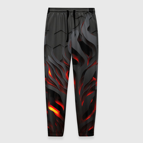 Мужские брюки 3D с принтом Объемное черное пламя в Санкт-Петербурге, 100% полиэстер | манжеты по низу, эластичный пояс регулируется шнурком, по бокам два кармана без застежек, внутренняя часть кармана из мелкой сетки | 