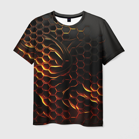 Мужская футболка 3D с принтом Объемные огненные плиты в Белгороде, 100% полиэфир | прямой крой, круглый вырез горловины, длина до линии бедер | 