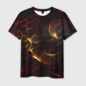 Мужская футболка 3D с принтом Огненные объемные плитки в Белгороде, 100% полиэфир | прямой крой, круглый вырез горловины, длина до линии бедер | 