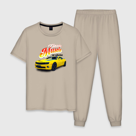 Мужская пижама хлопок с принтом Спорткар Chevrolet Camaro 2010 года , 100% хлопок | брюки и футболка прямого кроя, без карманов, на брюках мягкая резинка на поясе и по низу штанин
 | 