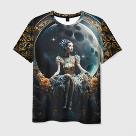 Мужская футболка 3D с принтом Лунная принцесса   нейросеть в Петрозаводске, 100% полиэфир | прямой крой, круглый вырез горловины, длина до линии бедер | Тематика изображения на принте: 