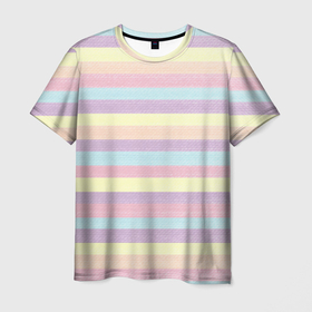 Мужская футболка 3D с принтом Пастельные линии   текстура свитера , 100% полиэфир | прямой крой, круглый вырез горловины, длина до линии бедер | 