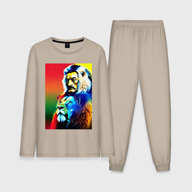 Мужская пижама с лонгсливом хлопок с принтом Salvador Dali and lion   collaboration ,  |  | 