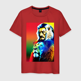 Мужская футболка хлопок с принтом Salvador Dali and lion   collaboration , 100% хлопок | прямой крой, круглый вырез горловины, длина до линии бедер, слегка спущенное плечо. | 