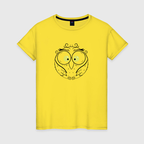 Женская футболка хлопок с принтом Круглая сова , 100% хлопок | прямой крой, круглый вырез горловины, длина до линии бедер, слегка спущенное плечо | 