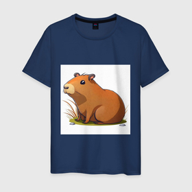 Мужская футболка хлопок с принтом cartoon capybara в Тюмени, 100% хлопок | прямой крой, круглый вырез горловины, длина до линии бедер, слегка спущенное плечо. | 