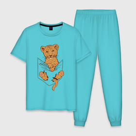 Мужская пижама хлопок с принтом Тигренок в кармане одежды , 100% хлопок | брюки и футболка прямого кроя, без карманов, на брюках мягкая резинка на поясе и по низу штанин
 | 