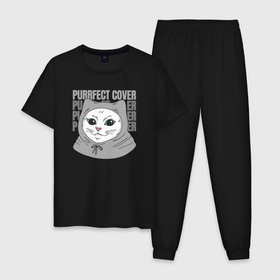 Мужская пижама хлопок с принтом Purrfect cover в Новосибирске, 100% хлопок | брюки и футболка прямого кроя, без карманов, на брюках мягкая резинка на поясе и по низу штанин
 | 