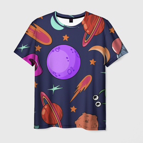 Мужская футболка 3D с принтом Космический арт планеты в Санкт-Петербурге, 100% полиэфир | прямой крой, круглый вырез горловины, длина до линии бедер | Тематика изображения на принте: 