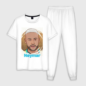 Мужская пижама хлопок с принтом Neymar Jr 10 в Белгороде, 100% хлопок | брюки и футболка прямого кроя, без карманов, на брюках мягкая резинка на поясе и по низу штанин
 | Тематика изображения на принте: 