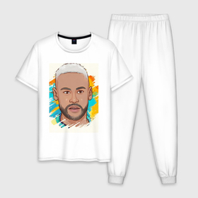 Мужская пижама хлопок с принтом Neymar Jr 10 в Петрозаводске, 100% хлопок | брюки и футболка прямого кроя, без карманов, на брюках мягкая резинка на поясе и по низу штанин
 | 