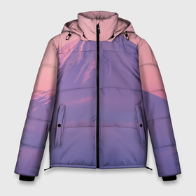 Мужская зимняя куртка 3D с принтом Розовая туманная гора в Тюмени, верх — 100% полиэстер; подкладка — 100% полиэстер; утеплитель — 100% полиэстер | длина ниже бедра, свободный силуэт Оверсайз. Есть воротник-стойка, отстегивающийся капюшон и ветрозащитная планка. 

Боковые карманы с листочкой на кнопках и внутренний карман на молнии. | Тематика изображения на принте: 