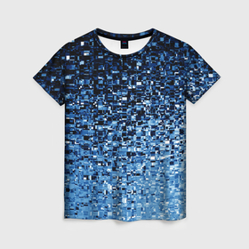 Женская футболка 3D с принтом Геометрическое множество синих кубов в Рязани, 100% полиэфир ( синтетическое хлопкоподобное полотно) | прямой крой, круглый вырез горловины, длина до линии бедер | 