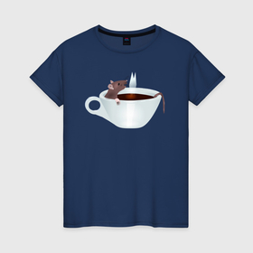 Женская футболка хлопок с принтом Крыса отдыхает в чашке кофе в Белгороде, 100% хлопок | прямой крой, круглый вырез горловины, длина до линии бедер, слегка спущенное плечо | 