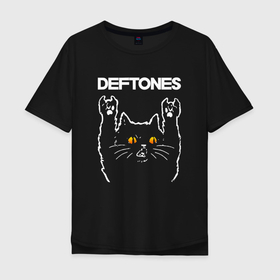 Мужская футболка хлопок Oversize с принтом Deftones rock cat в Курске, 100% хлопок | свободный крой, круглый ворот, “спинка” длиннее передней части | Тематика изображения на принте: 