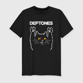 Мужская футболка хлопок Slim с принтом Deftones rock cat в Курске, 92% хлопок, 8% лайкра | приталенный силуэт, круглый вырез ворота, длина до линии бедра, короткий рукав | Тематика изображения на принте: 