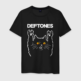 Мужская футболка хлопок с принтом Deftones rock cat в Тюмени, 100% хлопок | прямой крой, круглый вырез горловины, длина до линии бедер, слегка спущенное плечо. | 