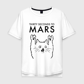 Мужская футболка хлопок Oversize с принтом Thirty Seconds to Mars   rock cat в Рязани, 100% хлопок | свободный крой, круглый ворот, “спинка” длиннее передней части | 